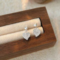 wholesale 999 Sterling Silver Inlaid Heart Earrings for Women, Small and Luxurious, Stylish and Elegant with Fringe Design-0-2