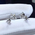 S925 Sterling Silver Square Earrings with Moissanite, Simple and Chic for Commuting-0-0