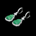 wholesale 925 Silver Gold-Plated Earrings with High-Carbon Drilled Muzo Green Natural Chalcedony, Yang Mi's Same Style New Chinese Jewelry for Women-0-2