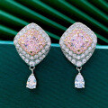 wholesale S925 Sterling Silver Zhuo Zhifan Designer Edition High Carbon Diamond 6*6 Pink Diamond Stud Earrings Women's Light Luxury Ear Jewelry-0-1
