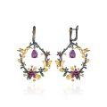 wholesale Secret Garden Designer Gem Earrings with Bird and Flower Design in 925 Sterling Silver with Natural Amethyst-0-4