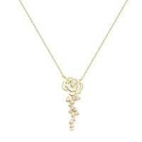 wholesale S925 Sterling Silver Rose Flower Necklace Super Fairy Summer New Gentle Temperament Women Ins Niche Commuter Necklace-(Copper plated with yellow gold) - White diamond