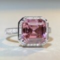 wholesale S925 Sterling Silver Pink Diamond Ring for Women, Rouge Deep Pink Tourmaline Colored Gemstone Full Diamond Square Bezel Setting, TikTok Cross-Border Live Streaming-0-3