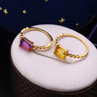 wholesale S925 Sterling Silver Natural Amethyst and Citrine Princess Cut Ring Daily Korean Style Versatile Simple New Accessory-Citrine No. 12