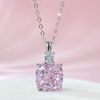wholesale S925 silver jewelry new 10*10 pink diamond radiant cut small design luxury style necklace-N301 Pink Diamond >925 Silver
