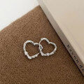 wholesale S925 Sterling Silver Textured Heart Ear Clasp Earrings for Women, Elegant and Luxury Advanced Sweet and Edgy Ear Accessories-0-5