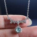 S925 Silver Natural Hazardous Blue Jade Tassel Round Pendant-0-1