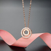 wholesale S925 Silver Korean Fashion Diamond-Inlaid Circle Pendant Choker Necklace Zircon Cross-Border Women's Popular Accessory Pendant-005269-Rose Gold 925 Silver