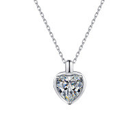 Sterling Silver Moissanite Heart Necklace Women's Fashion Pendant-Heart-shaped necklace (white gold)  1-carat moissanite (heart-shaped, 6.5mm)