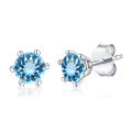 wholesale 925 Sterling Silver Gemstone Earrings with Crystal and Blue Topaz Sapphire, Classic Minimalist Small Exquisite Studs-0-4