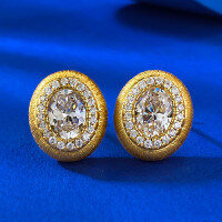 wholesale Metal S925 silver plated gold, antique egg-shaped brushed stud earrings, advanced and versatile design-E569 Gold Brushed Earrings 925 Silver
