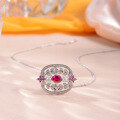 wholesale Metal Material, 5*7mm Oval 1 Carat Lab-Grown Ruby Three-in-One Pendant Watch Brooch Set-0-2