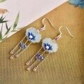 wholesale 925 Sterling Silver with Hetian Jade Inlaid, New Chinese Style Ancient Charm Cold Enamel Flower Long Tassel Earrings-0-5