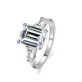 S925 Silver Moissanite Ring, Women's Luxury-Set Fancy Emerald-Cut Rectangle 4 Carat-0-4