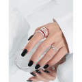 wholesale S925 Sterling Silver Korean Version INS Niche Design Micro-Inlaid Resin Multi-Layer Line Texture Open Ring-0-2