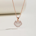 wholesale S925 sterling silver rose gold-plated white shell pendant with full diamonds, elegant women's necklace, luxurious collarbone chain, Japanese and Korean style-0-0