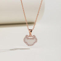 wholesale S925 sterling silver rose gold-plated white shell pendant with full diamonds, elegant women's necklace, luxurious collarbone chain, Japanese and Korean style-Peace Lock Single Pendant>925 Silver