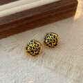 wholesale S925 Sterling Silver Geometric Leopard Print Earrings for Women, Vintage Enamel Drop Earrings-0-5