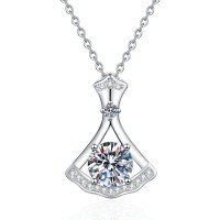 Metal Alloy Cross-border Moissanite Skirt Necklace, Elegant 1-Carat Women's Choker Wholesale-6.5mm high-carbon stone  925 silver