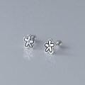 wholesale S925 Sterling Silver Minimalist Line Five-Petal Flower Stud Earrings with Spiral Design M04865-0-3