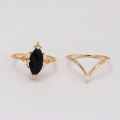 wholesale S925 Silver Plated 14k Gold with Black Onyx Japanese Light Luxury Design Set Ring-0-1