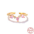 wholesale S925 Sterling Silver, K Gold Plated, INS Style Geometric Interlocking Hearts Ring with Inlaid Diamonds, Popular in Europe and America-0-8