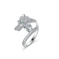 Silver Moissanite Ring, Four-Prong Leopard Head Cross-Border Luxury Setting.-1 carat (set with eight hearts and eight arrows zircon)  Adjustable opening