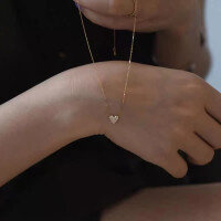 wholesale S925 Sterling Silver Fresh and Sweet Ins Style Niche Design Full Diamond Heart Necklace Y01647-Gold 925 silver