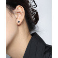 wholesale S925 Sterling Silver Korean Version Ins Small and Chic Design Minimalist Geometric Circle Inlaid Black Onyx Textured Stud Earrings for Women-0-2