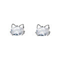 wholesale S925 Sterling Silver Single Diamond Small Cat Stud Earrings, Simple and Stylish, Versatile for Commuting, Women's Ear Jewelry M03698-0-4