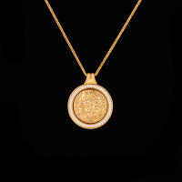 Sterling Silver Rotating Sunflower Compass Pendant with Sand Gold and Diamond Inlay-S925 Sterling Silver Rotating Compass YD2-0114BJ 925 Silver