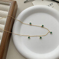 wholesale S925 Sterling Silver Retro Emerald Zircon Necklace for Women, Minimalist French Style, Unique and Elegant Cross-border Choker-0-3