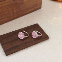 wholesale S925 Sterling Silver Korean-style Cherry Blossom Ear Clips for Women, Small and Unique Forest-inspired Ins-style Simple and Elegant Earrings-Sterling silver