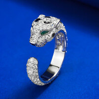 wholesale 925 Silver Gold-Plated Ring with High-Carbon Diamond Muzo Green Series, Inspired by Emerald Leopard Design-K051 Leopard Ring Adjustable opening