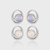 wholesale S925 Sterling Silver Geometric Circular Hollow-Out Earrings for Women, Minimalist Original Design with Elegant and Advanced-Platinum Opal [with sterling silver ear plugs] &gt; 925 silver