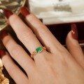 wholesale S925 Sterling Silver Red Elk Full Body Fashionable Emerald Chain Ring Light Luxury Square European and American Unisex Band-0-4