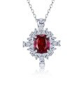 wholesale 925 Silver Pigeon Blood Ruby Necklace 8*10mm Oval Bezel Set Vintage Style Pendant Chain, Hot Seller in Live Streams-0-5