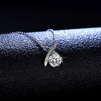 Sterling Silver Pendant with 1-Carat Moissanite, Classic Crossover Necklace for Women.-1-carat necklace (D color moissanite)  925 silver