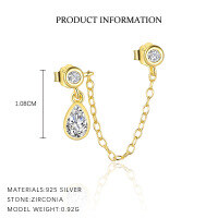 wholesale S925 Sterling Silver Marquise Zirconia Drop Dangle Earrings With Crystal Accents And Tassel-E4711-Gold/Pair 925 Silver