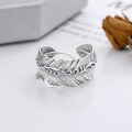 wholesale S925 Sterling Silver Vintage Classic Fashion Trendy 3D Feather Wide Unisex Open Ring-0-2