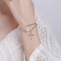 wholesale S925 Sterling Silver Korean-style Luxury Internet-favorite Cross Pearl Double-layer Versatile Hong Kong-style Bracelet-0-3