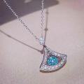 wholesale Zirconium metal creative fan-shaped sea blue zircon necklace, trending small skirt pendant collarbone chain, niche and high-end wholesale-0-2