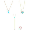 wholesale S925 Sterling Silver Turquoise Teardrop Pendant with Diamond Accent Necklace,-0-0