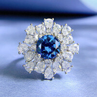 wholesale 925 Silver Jewelry New Product 8mm Round Sapphire Ring for Women Luxury Micro-Pave Cross-Border Drop Shipping-R267 Blue Diamond>No. 5