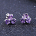wholesale S925 Sterling Silver Natural Amethyst Heart-shaped Stud Earrings, Fashionable Light Luxury Minimalist Style with Natural Colored Gemstones-0-2