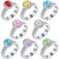 wholesale 925 Sterling Silver European & American Style Premium Luxury 15ct Ice-Cut Gemstone Ring with Multi-Colored Gemstone Stackable Set-0-0