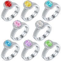 wholesale 925 Sterling Silver European & American Style Premium Luxury 15ct Ice-Cut Gemstone Ring with Multi-Colored Gemstone Stackable Set-Fireworks G-40 White US size 10#