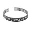 wholesale Fine Silver 999 Six-Syllable Mantra Bracelet for Women, Vintage Antique Tibetan Vajra Dharani Scripture Pure Silver Bangle for Men-0-4