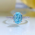 wholesale 925 Sterling Silver with High Carbon Diamond Blue Zircon 6*8mm Oval Radiant Ring for Women, Elegant Style-0-1