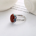 wholesale S925 silver enamel filigree openwork ring with southern red agate, elegant Chinese-style index finger ring for women-0-3